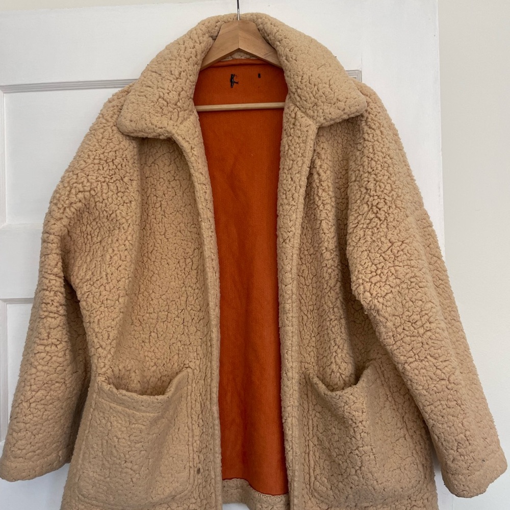 Cozy Tan Teddy Jacket with Plush Texture and Relaxed Fit